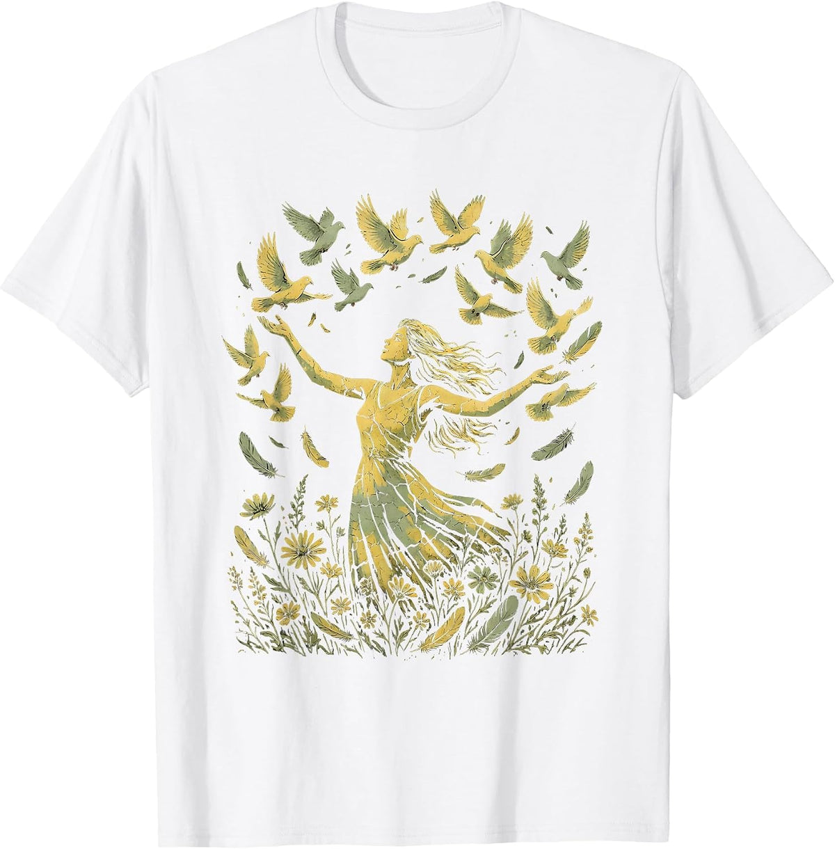 Men's Hippie Free Spirit Birds Released Open Hands T-Shirt - White