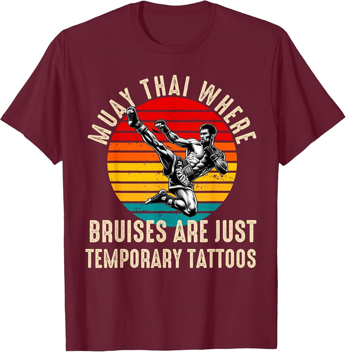 Muay Thai Fighter for Men Dad Boys Thai Kickboxing Fighting T-Shirt - Burgundy