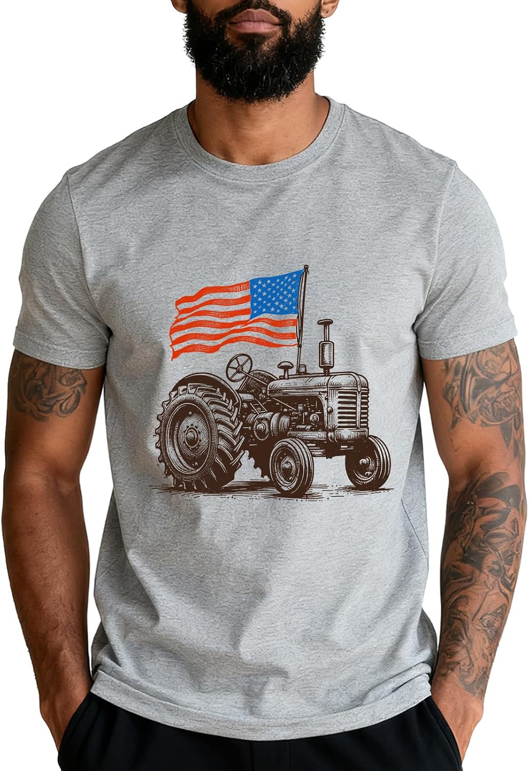 Farm Tractors USA Flag Shirt Patriotic Farming T-Shirt Unisex - Grey