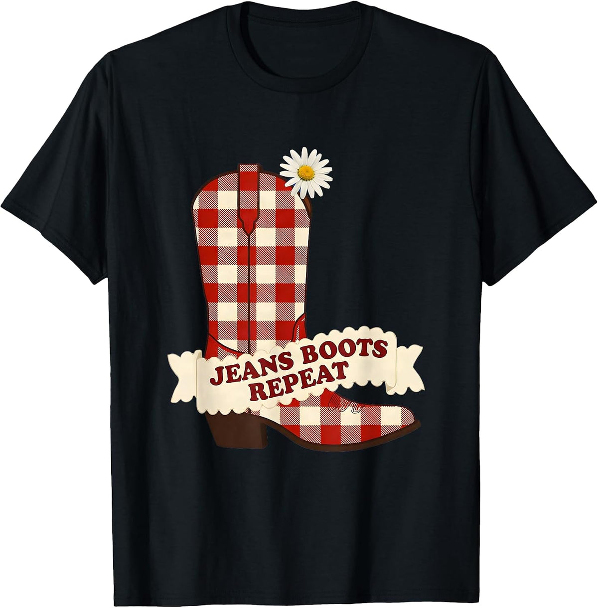 Men's Jeans Boots Repeat Country Life Graphic Design T-Shirt - Black