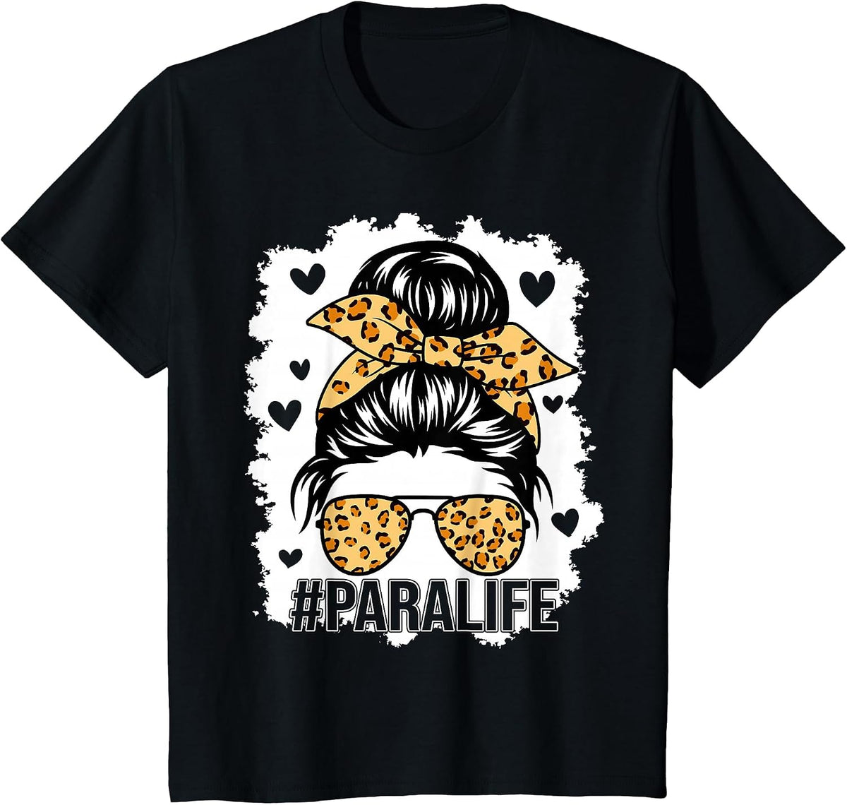 Bleached Teacher para Life Paraprofessional Cute Messy Bun T-Shirt - Black