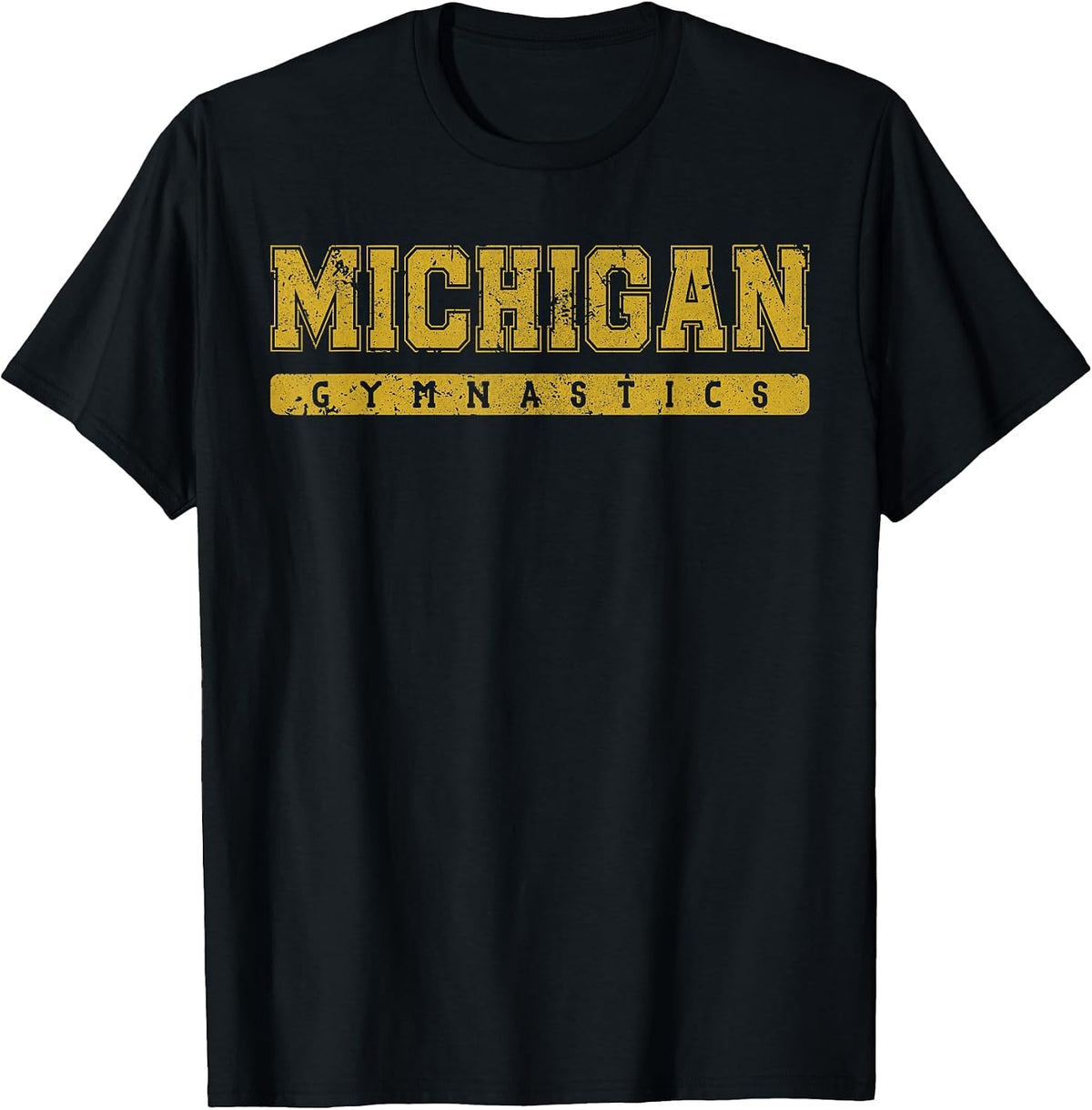 Michigan Gymnastics Yellow Vintage Text T-Shirt, Men, Black, Small - As Pictured