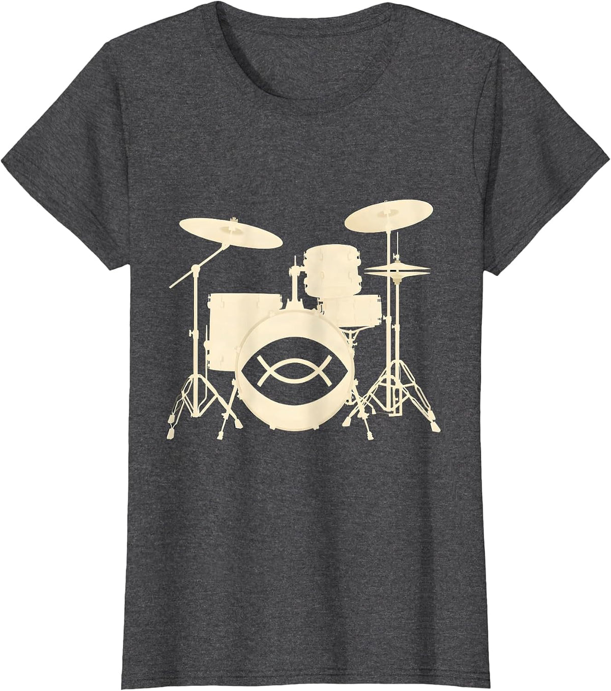 Women's Compact Drum Kit Silhouette Worship Musician Faith T-Shirt - Dark Heather Grey