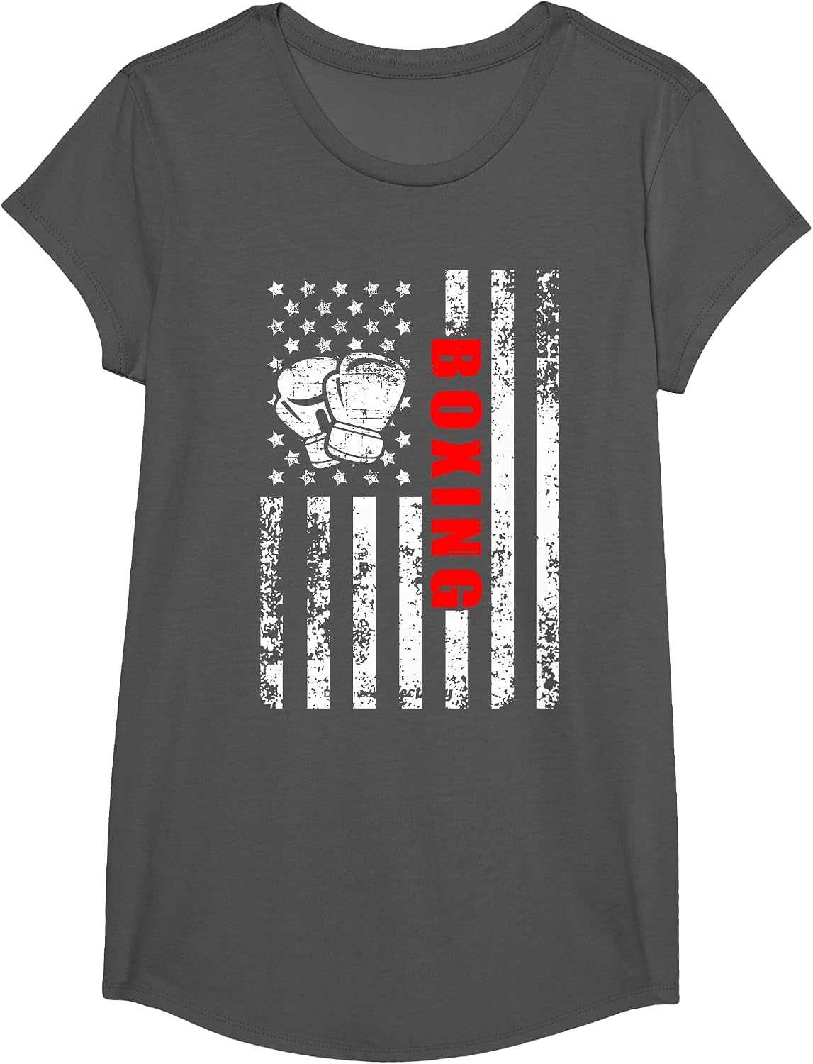 American Flag Boxing Patriotic Boxing T-Shirt - Girls Asphalt Grey