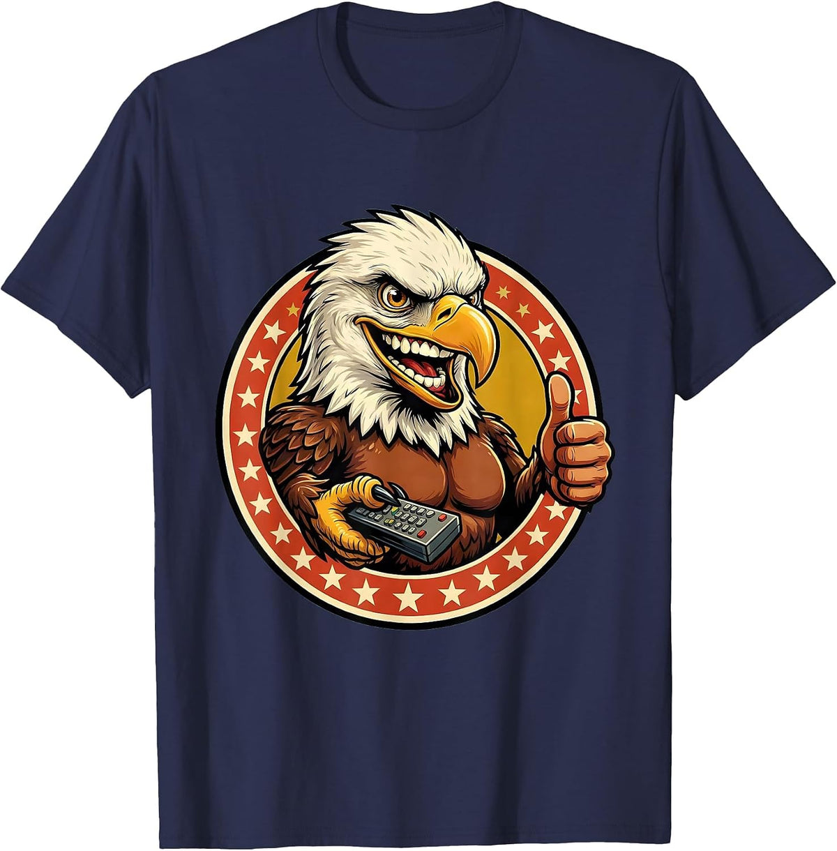 Bald Eagle TV Remote Funny Patriotic Design T-Shirt - Navy Blue