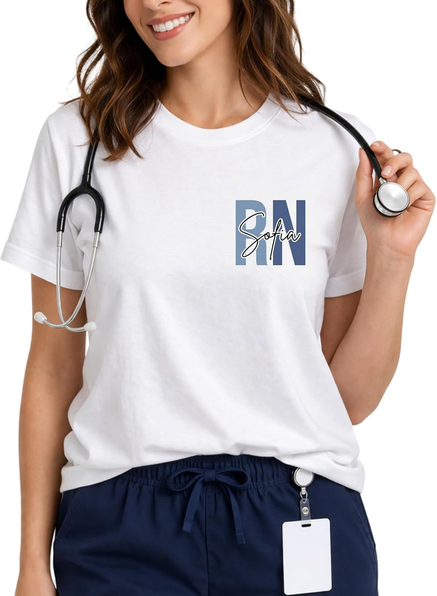 Custom RN Registered Nurse Shirt - Personalized Nurse T-Shirts with Name, Nurses Day Nurses Week Gift Women, Cute Nursing