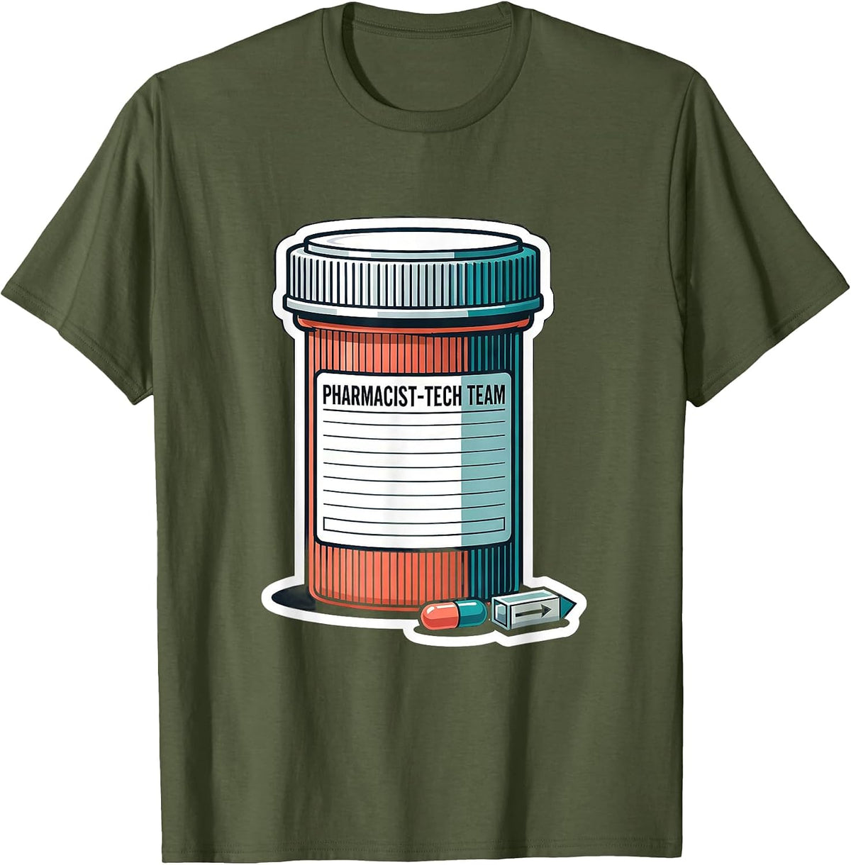 Pharmacist-Tech Team Funny Pharmacy Technician Pharmacist T-Shirt - Olive Green
