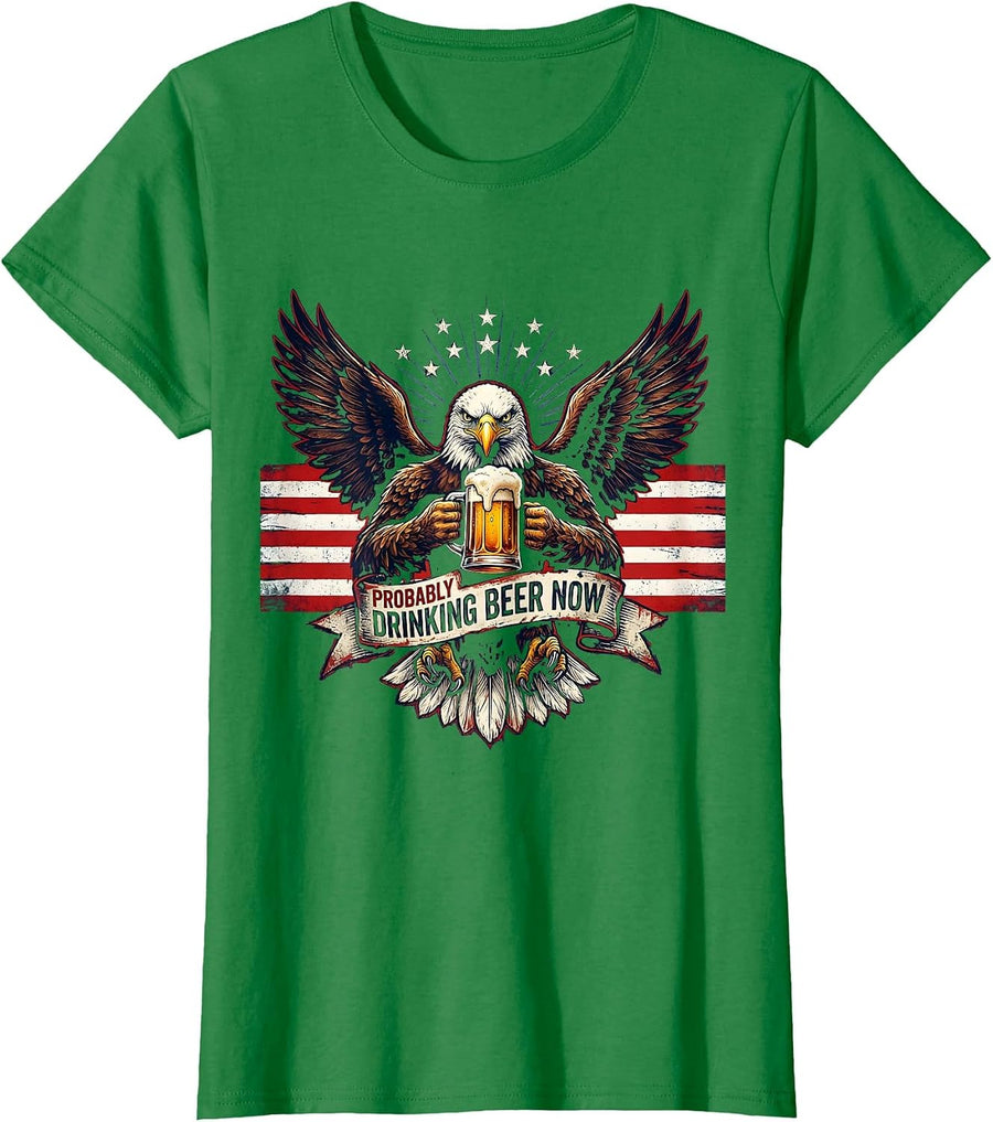 Women's Probably Drinking Beer Now Funny Beer Design T-Shirt - Kelly Green