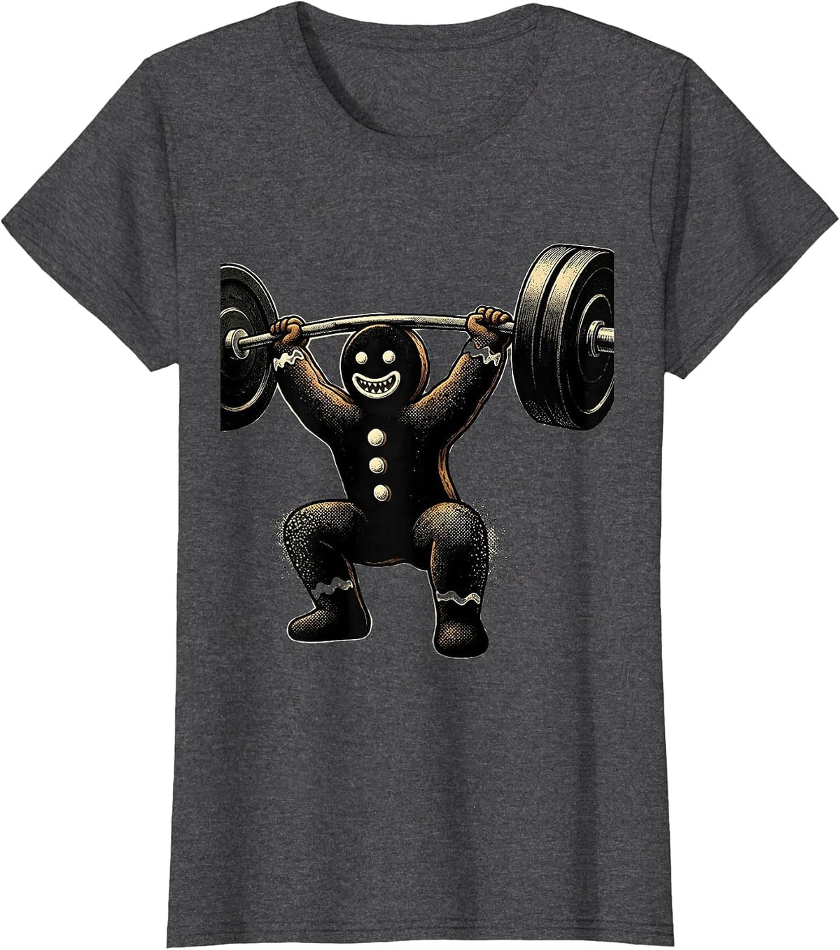 Women's Gingerbread Weightlifting Squat Gym Christmas Humor T-Shirt - Dark Heather Grey