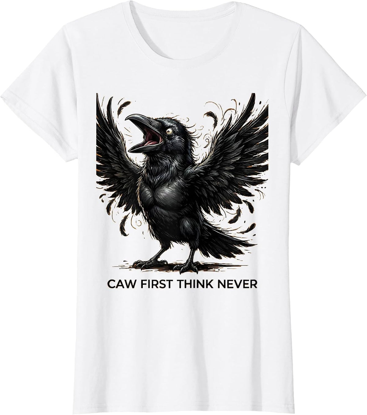 Caw First Think Never Funny Crow Design T-Shirt - White
