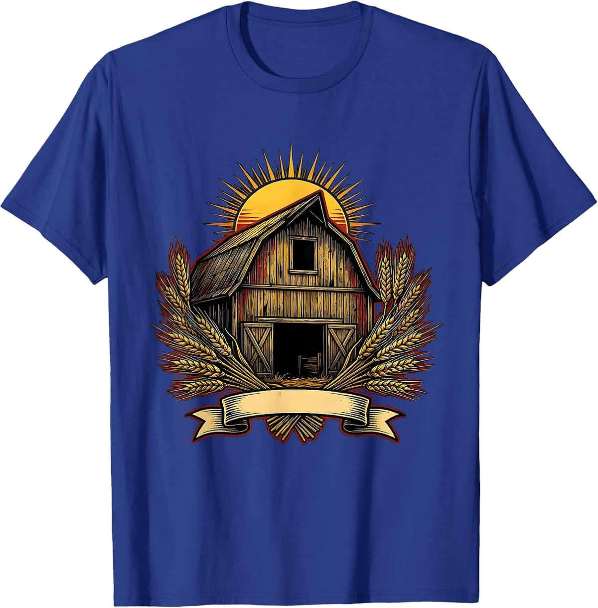 Men's Weathered Barn Golden Wheat Fields Country Design T-Shirt - Royal Blue