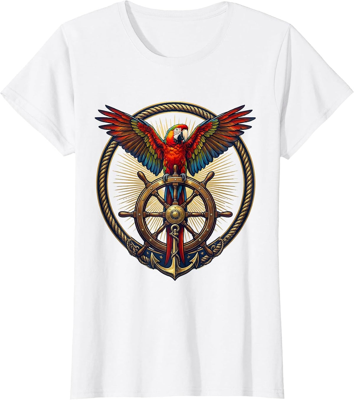 Tropical Parrot Ship Steering Wheel Cruise T-Shirt - White