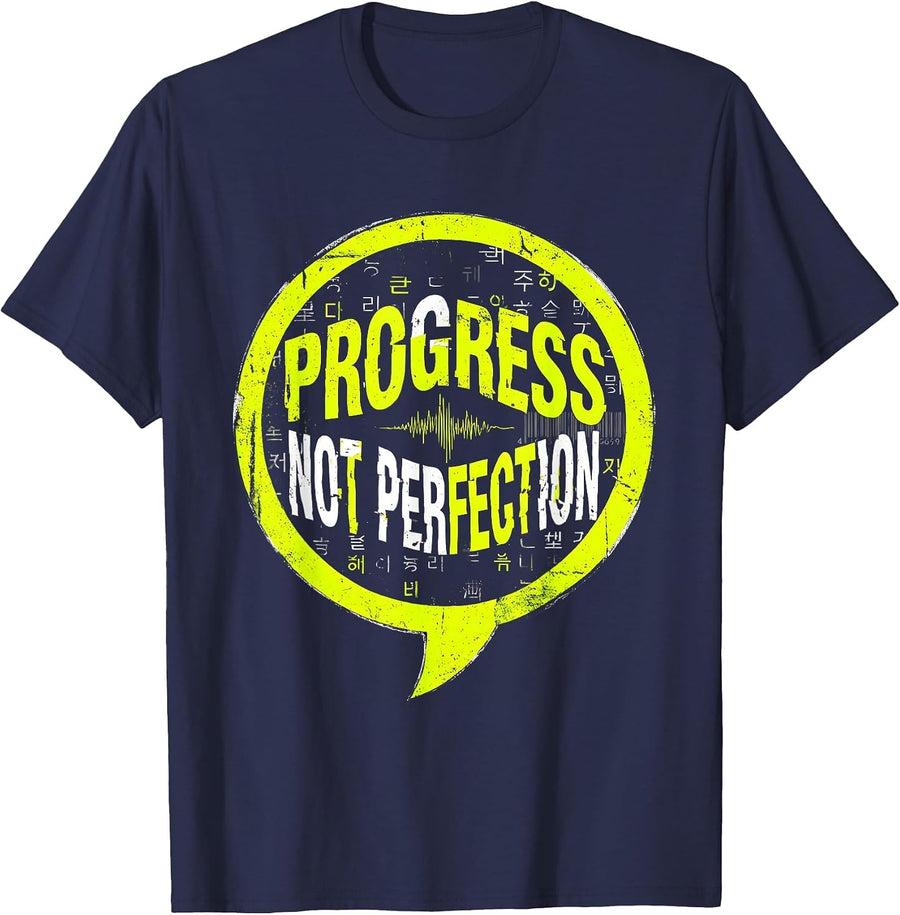 Progress Not Perfection Speech Therapy Design T-Shirt - Navy Blue