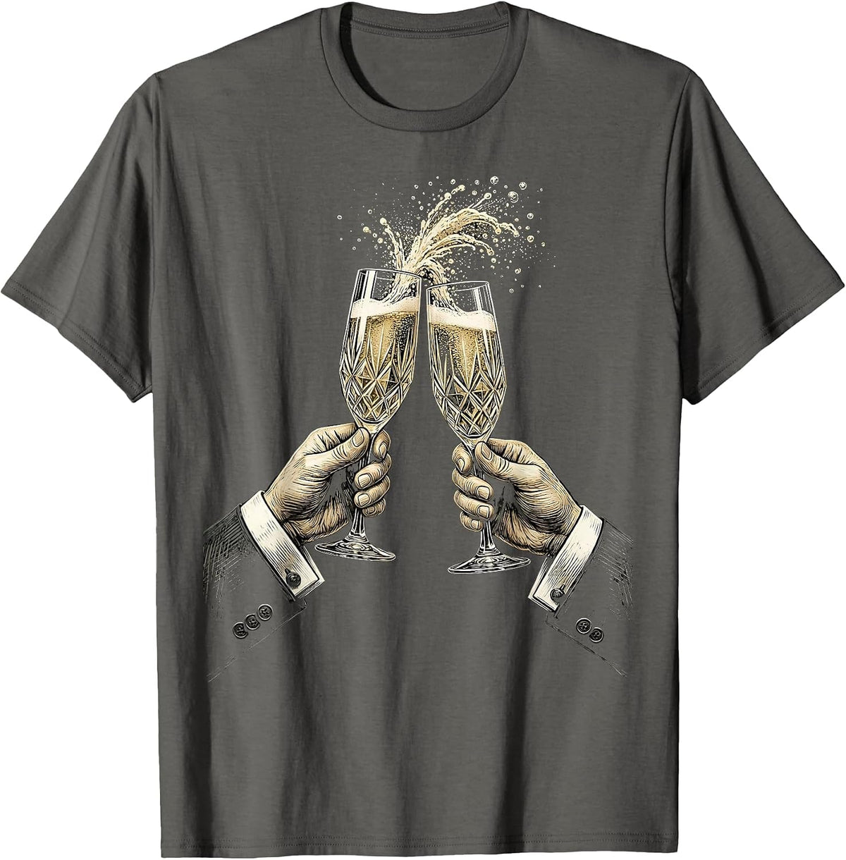 Men's Tuxedo Champagne Toast Graphic Tee T-Shirt - Asphalt Grey