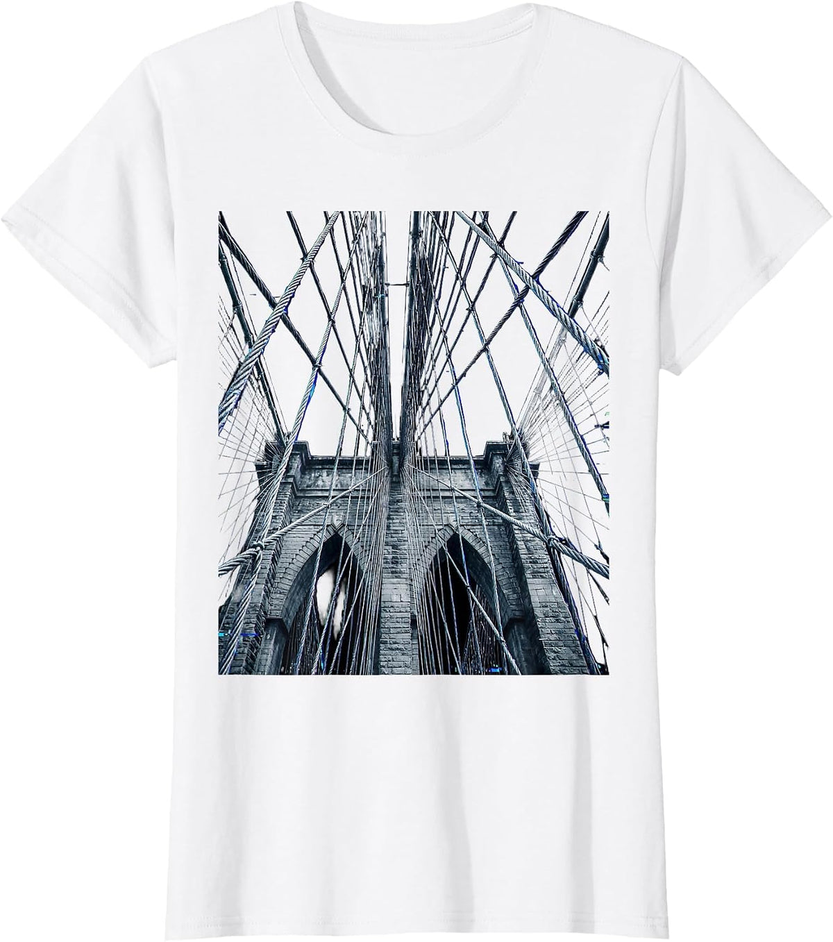 Brooklyn Bridge Geometric Cables NYC Graphic T-Shirt - White
