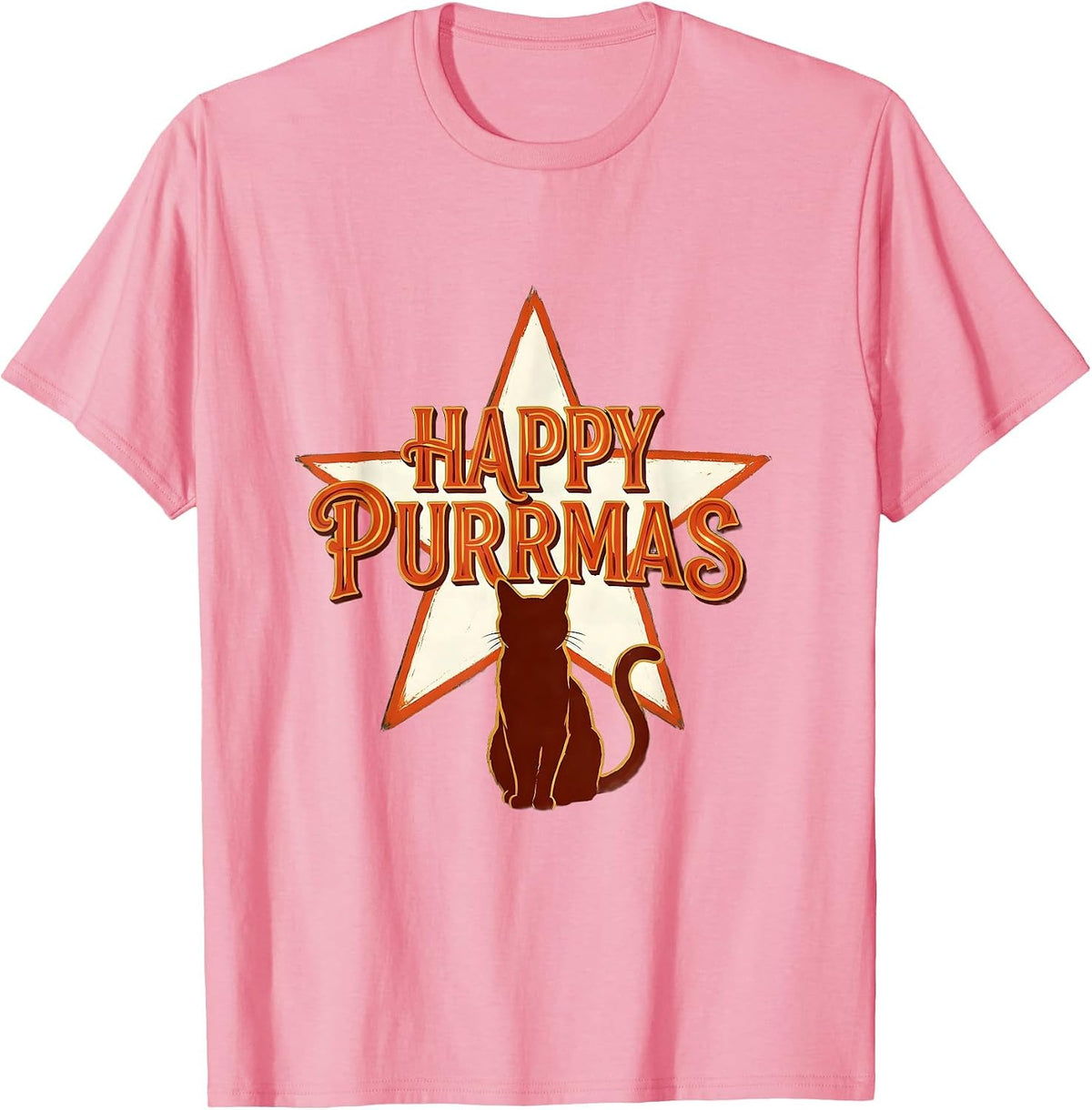 Men's Happy Purrmas Sign Painter Showcard Funny Cat Lover T-Shirt - Pink