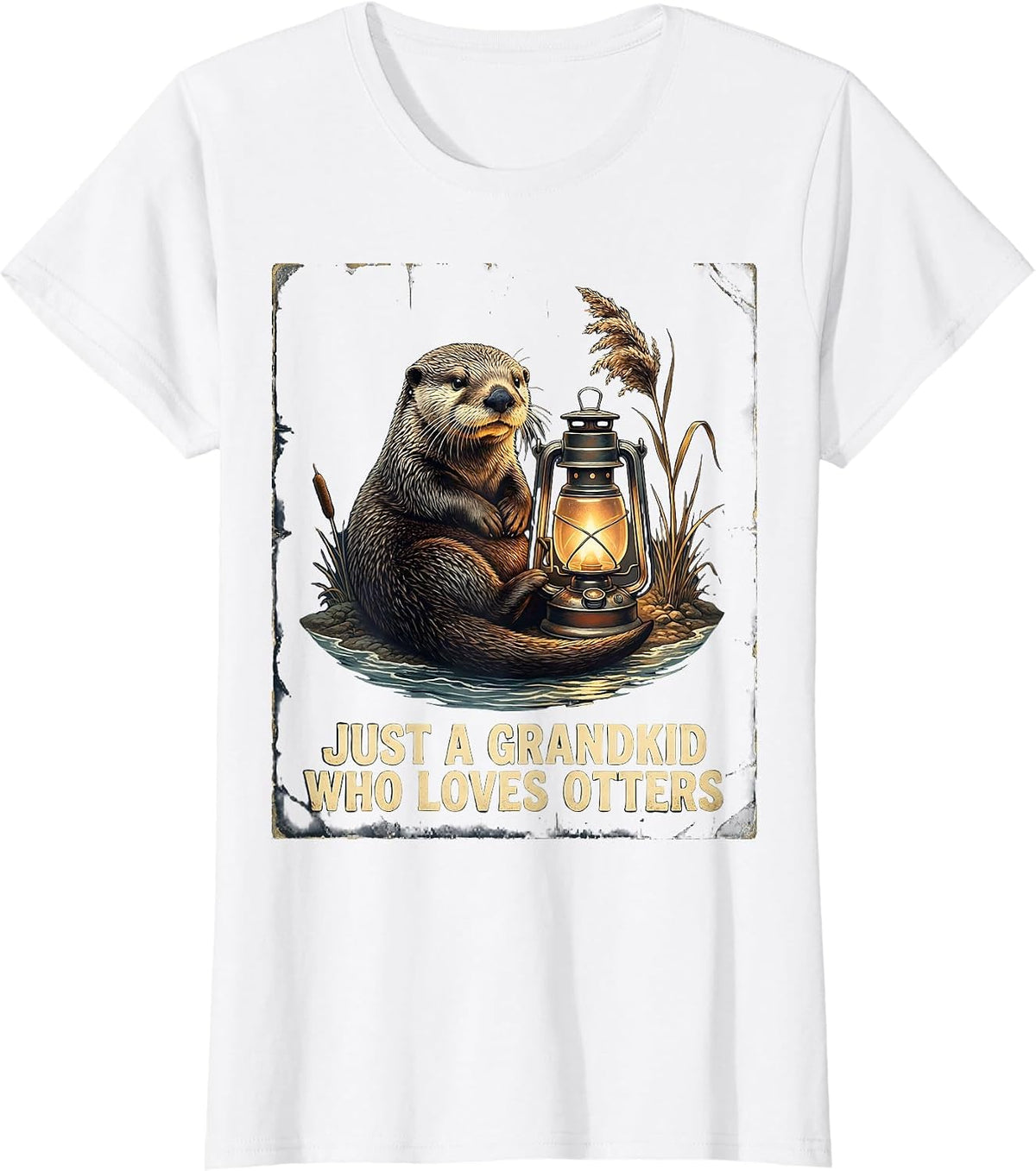 Just A Grandkid Who Loves Otters Vintage Otter Lover Humor T-Shirt - White