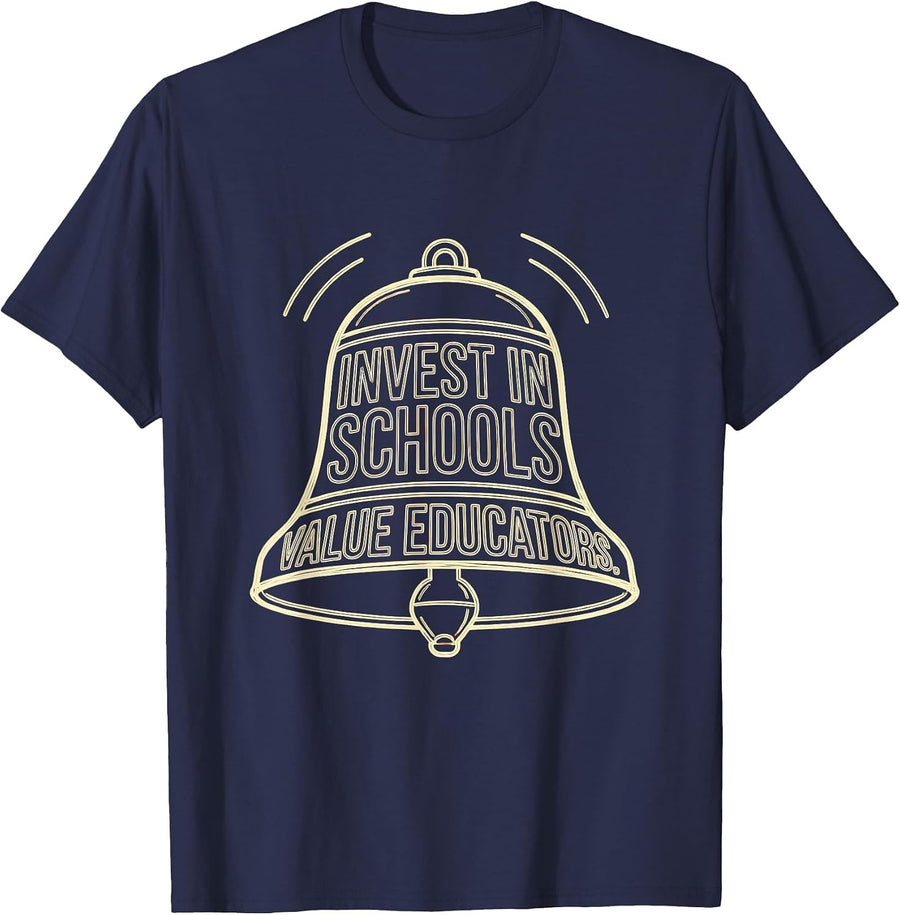 Invest In Schools Value Educators Red For Ed Teacher Protest T-Shirt - Navy Blue