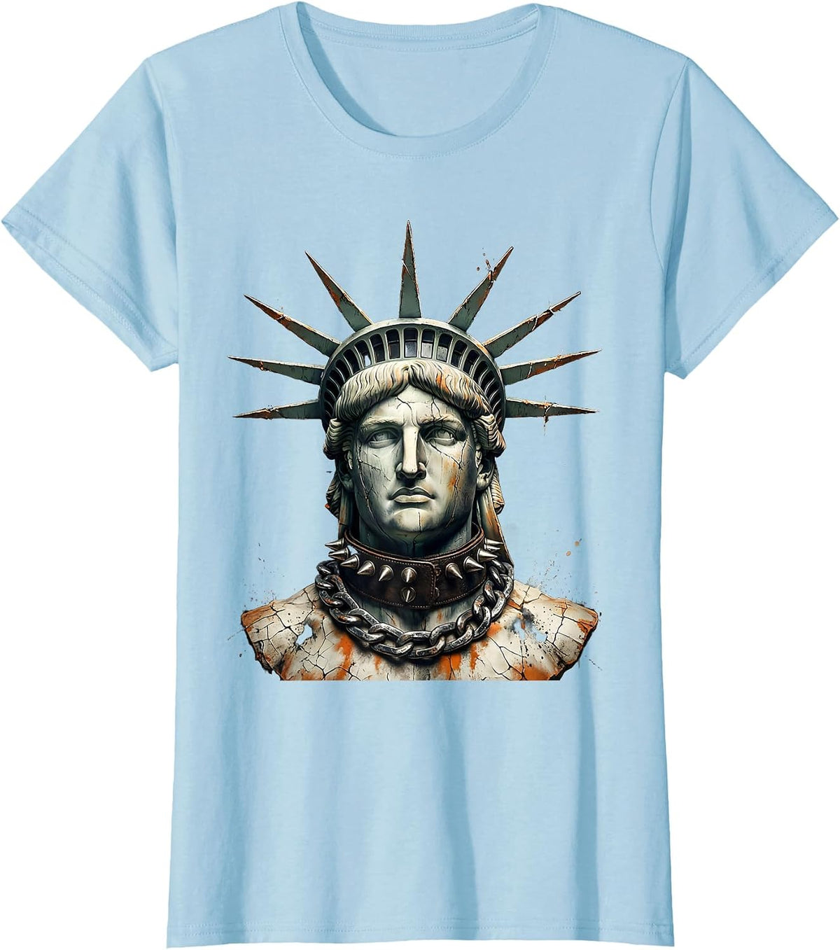 Women's Y2K Liberty Spikes Punk Rock Graphic Tee T-Shirt - Baby Blue