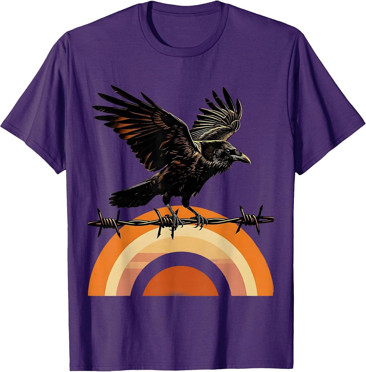 Men's Crow on Barbed Wire Sunrise Illustration T-Shirt - Purple