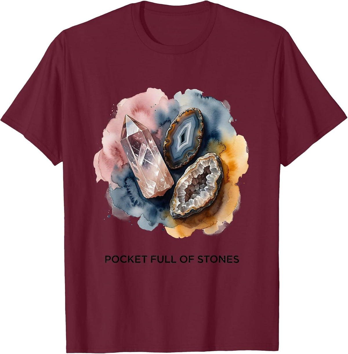 Pocket Full Of Stones Rock Collecting Design T-Shirt - Burgundy