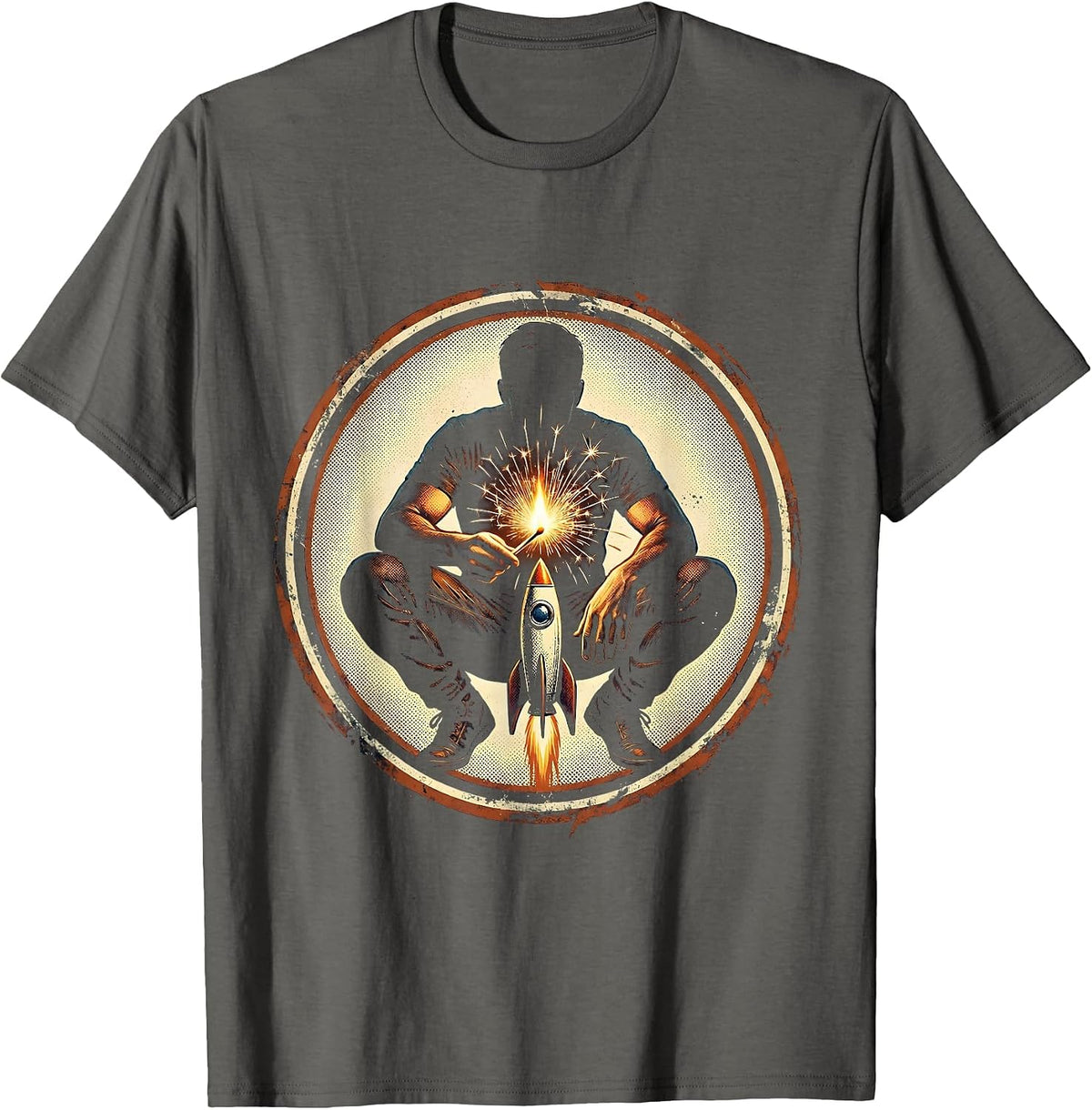 Stupid Fireworks Guy Funny Daredevil Illustration T-Shirt - Asphalt Grey