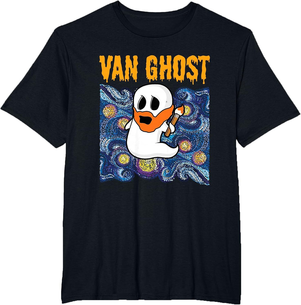 Van Ghost Art Teacher Halloween Van Gogh Starry Night T-Shirt - Black