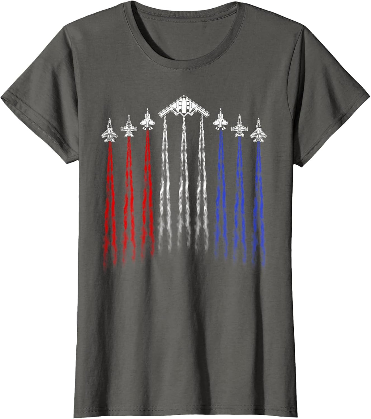4th of July Fighter Jet Airplane Red White Blue Patriotic T-Shirt - Asphalt Grey