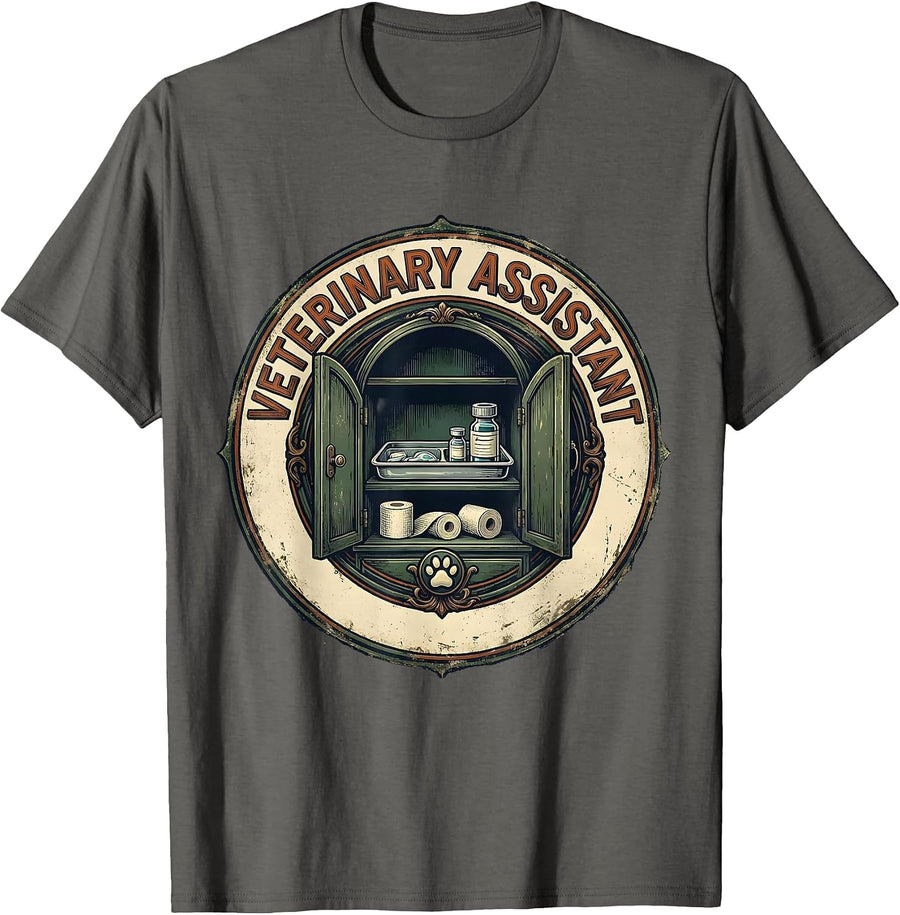Veterinary Assistant Vintage Vet Tech Gift Occupational T-Shirt - Asphalt Grey