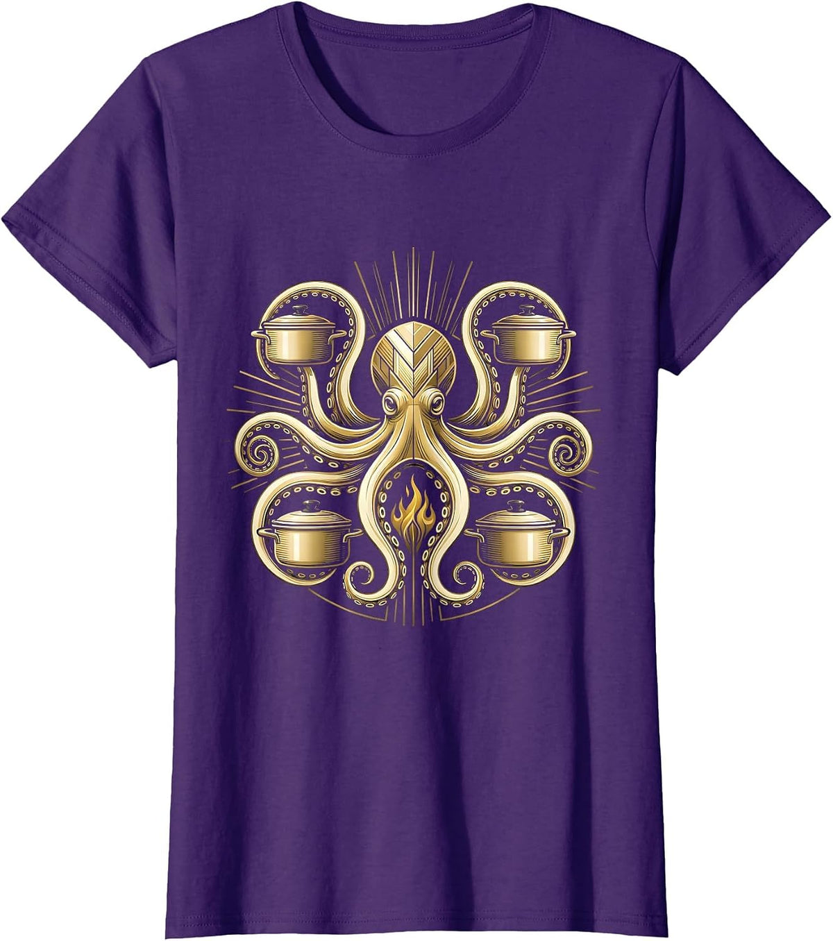 Women's Octopus Chef Stirring Multiple Pots Funny Cook T-Shirt - Purple