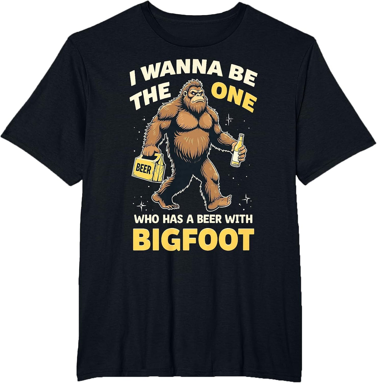 Funny Beer with Bigfoot Sasquatch Beer Lover Drinking Party T-Shirt - Black