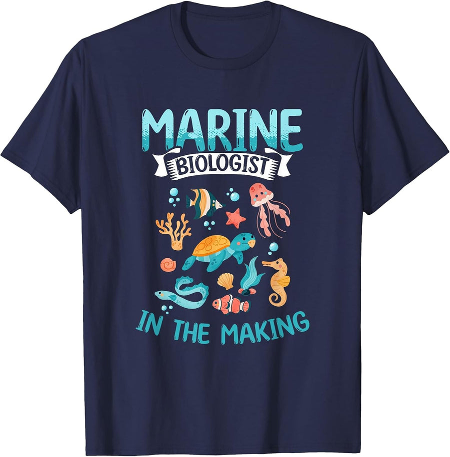 Marine Biologist in Making Biology Ocean Animals Biologist T-Shirt - Navy Blue