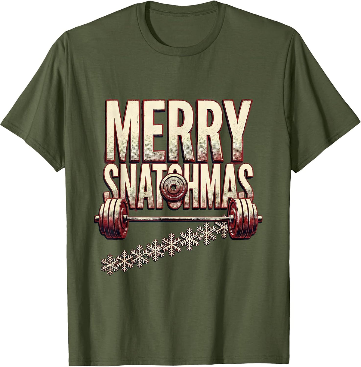 Men's Merry Snatchmas Funny Christmas Gym Workout Weightlifting T-Shirt - Olive Green