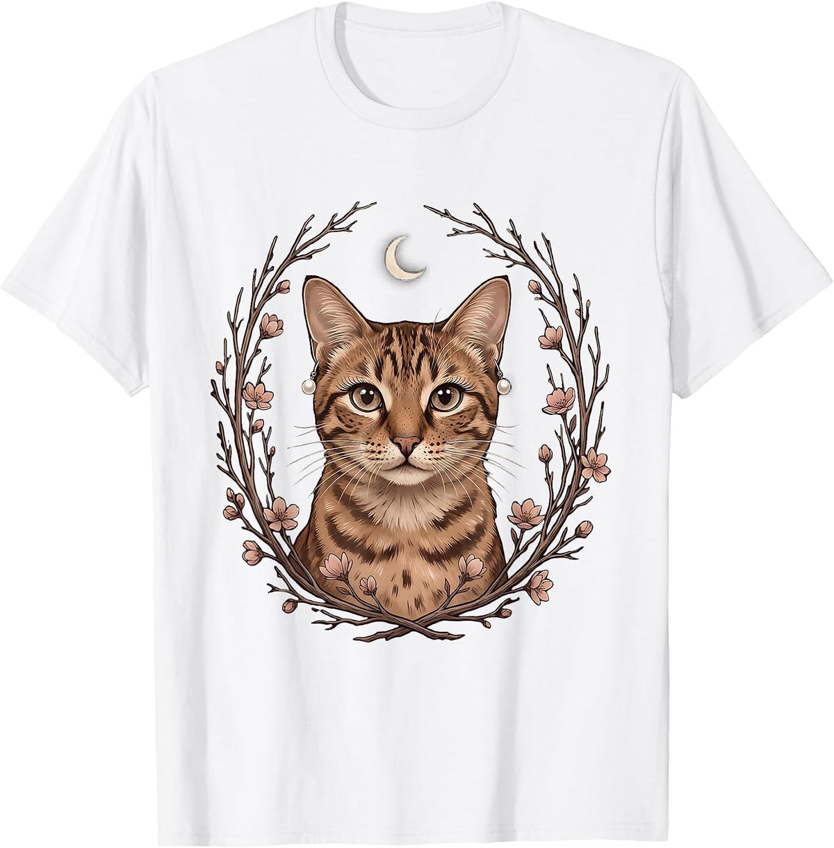 Men's Gigi Cat with Pearl Earrings Illustration T-Shirt - White