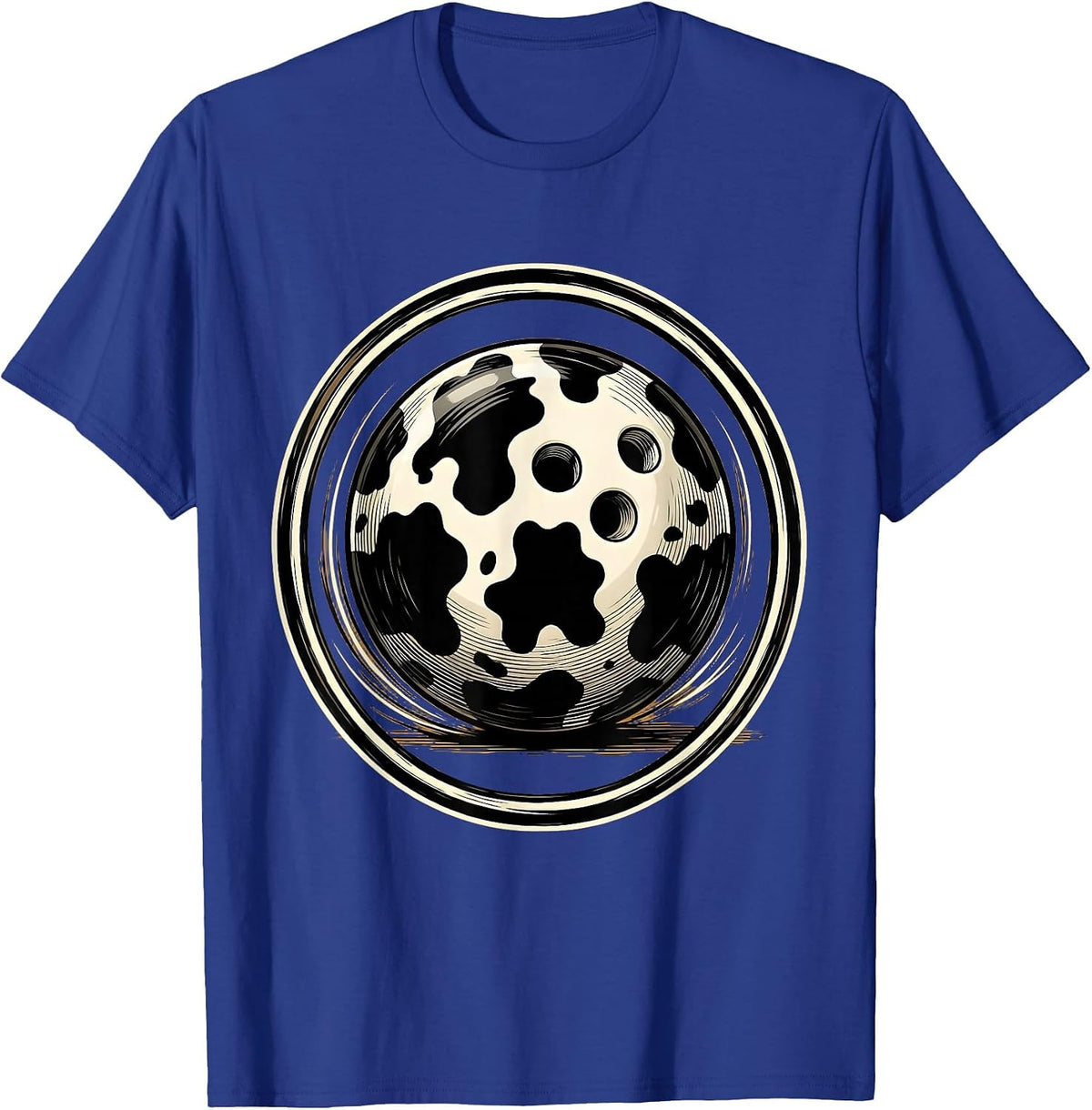 Cow Print Bowling Ball Mid-Roll Graphic Tee T-Shirt - Royal Blue