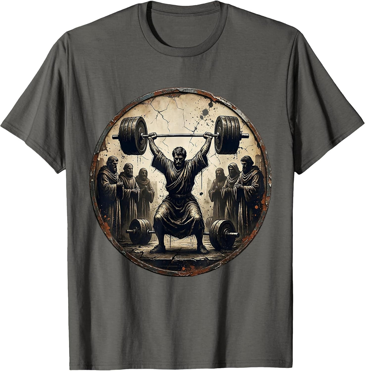 Jesus The Ultimate Deadlifter Graphic Tee T-Shirt - Asphalt Grey