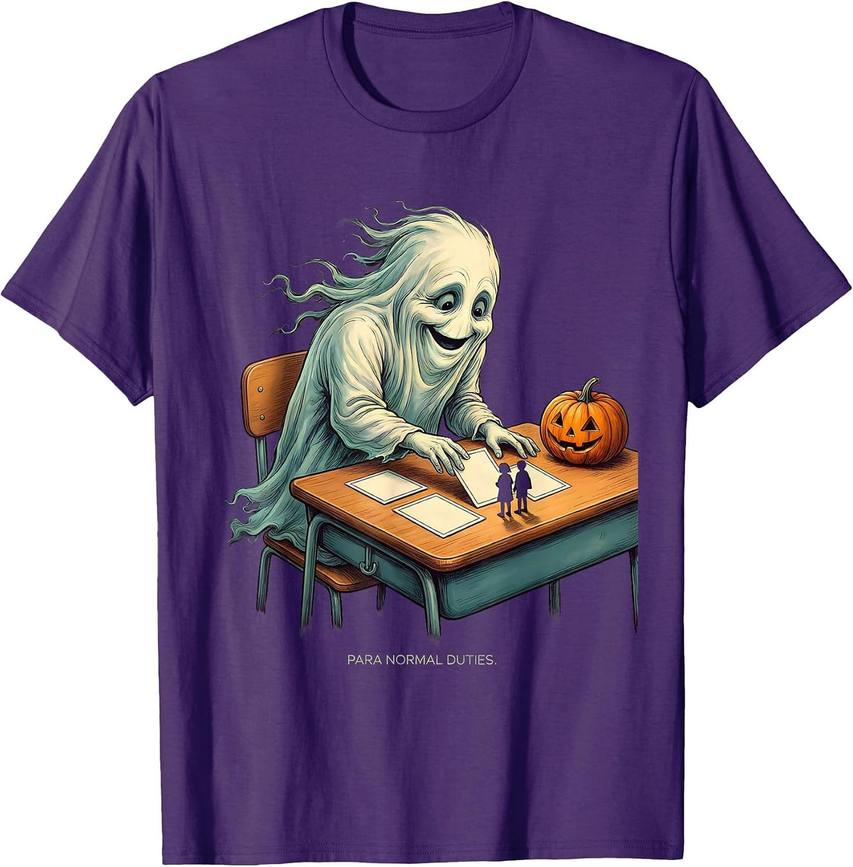 Men's Para Normal Duties Funny Ghost Paraprofessional Halloween T-Shirt - Purple