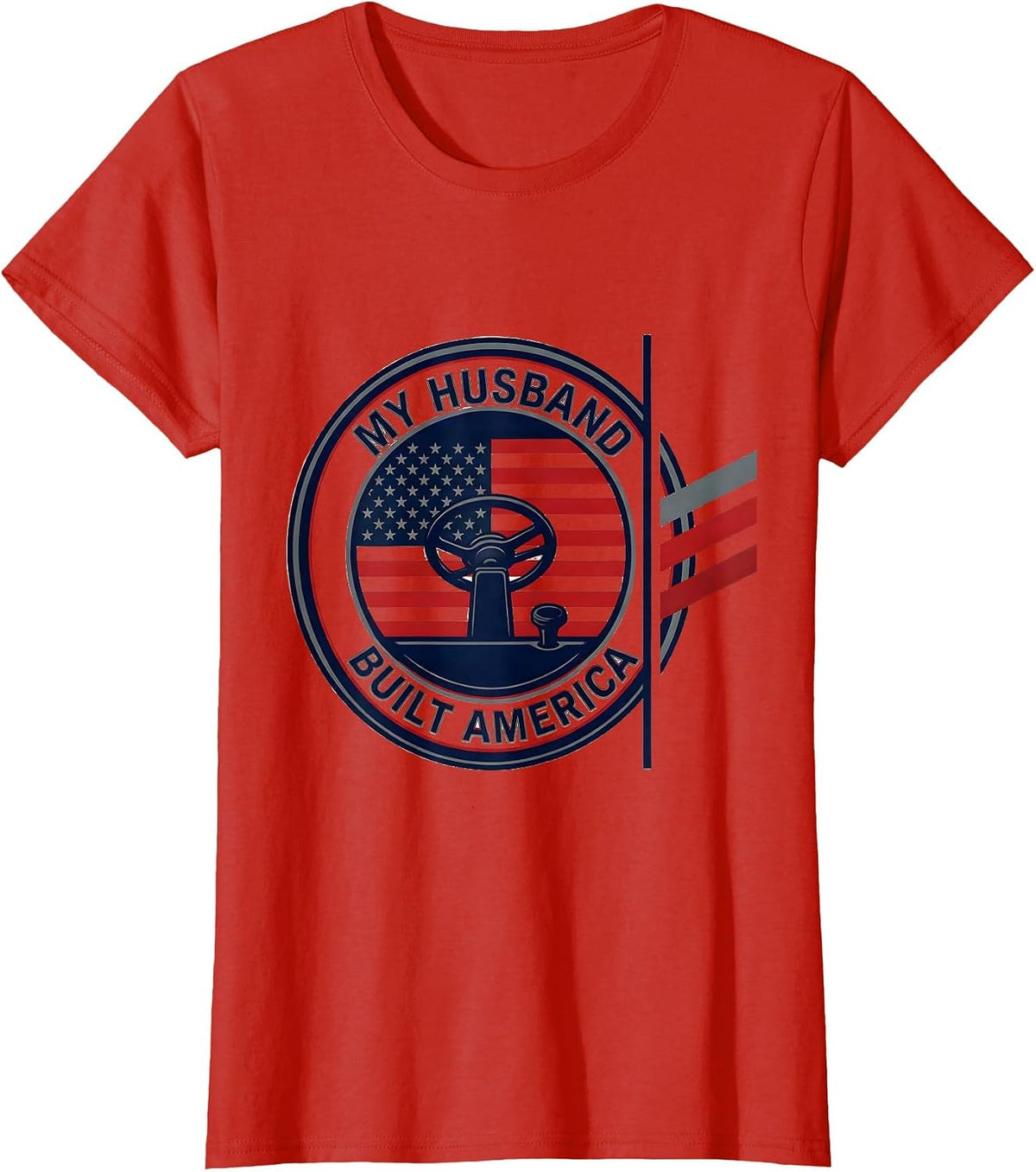 My Husband Built America Distressed Blue Collar Labor Day T-Shirt - Red