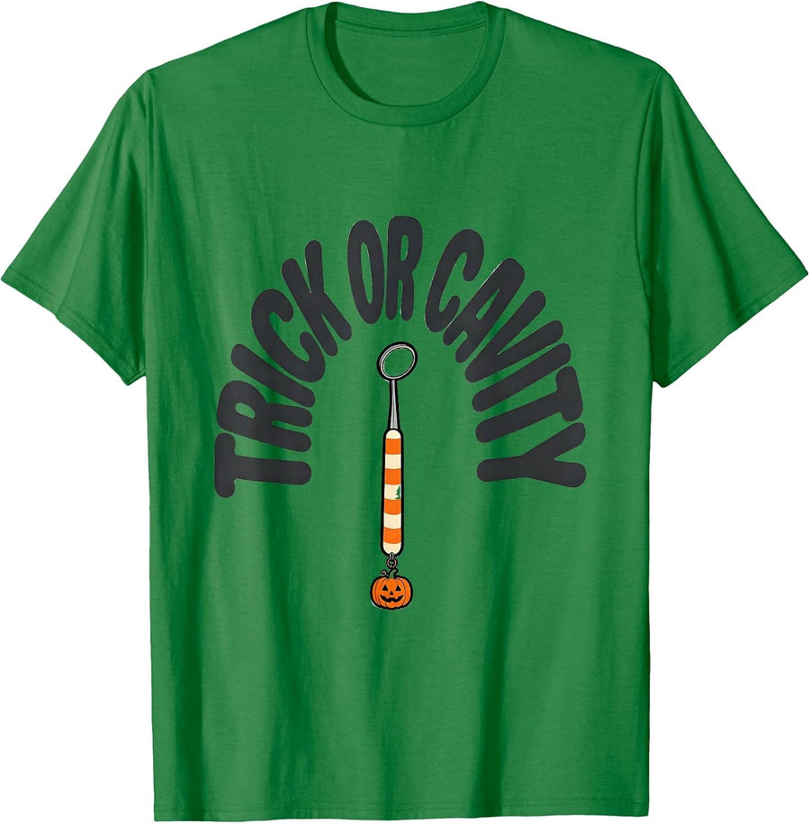 Men's Trick Or Cavity Funny Dental Hygienist Halloween Dental T-Shirt - Kelly Green