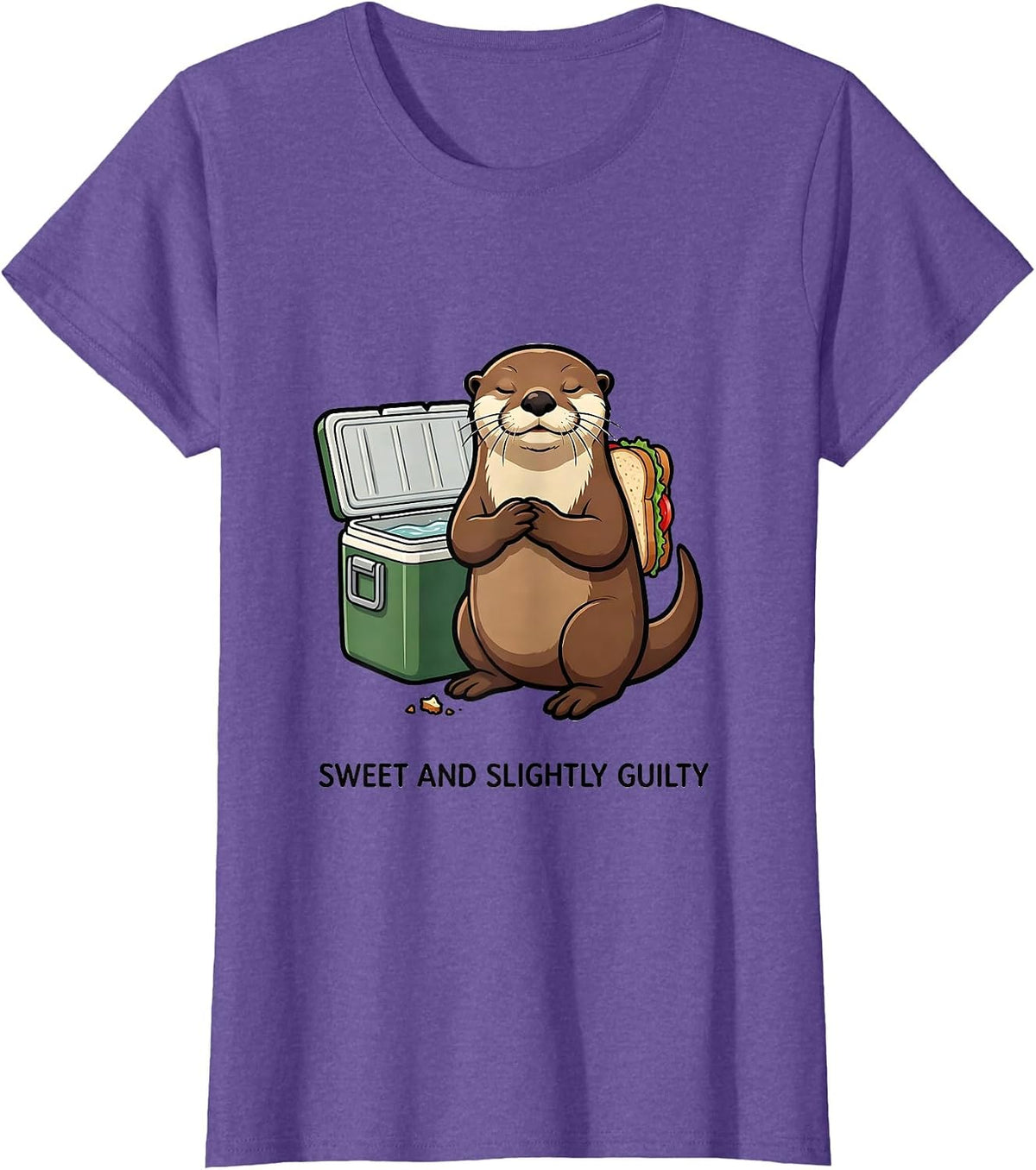 Sweet And Slightly Guilty Funny Otter Lover Animal Humor T-Shirt - Purple Heather
