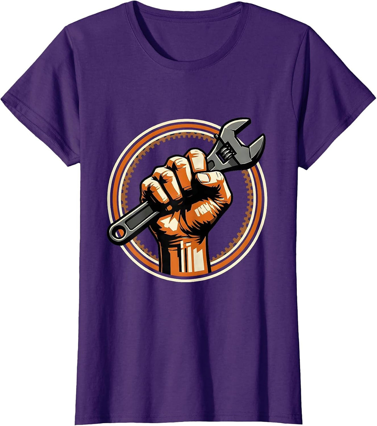 Women's Blue Collar Wrench Fist Graphic Design T-Shirt - Purple
