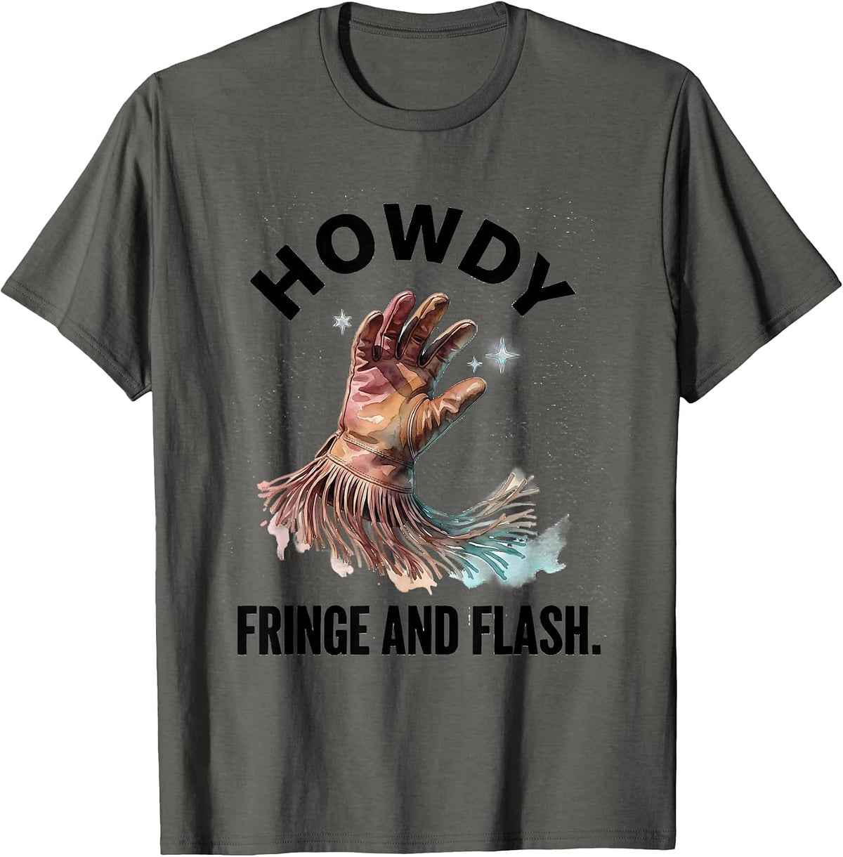 Men's Howdy, Fringe and Flash Watercolor Western Cowgirl Gift T-Shirt - Asphalt Grey