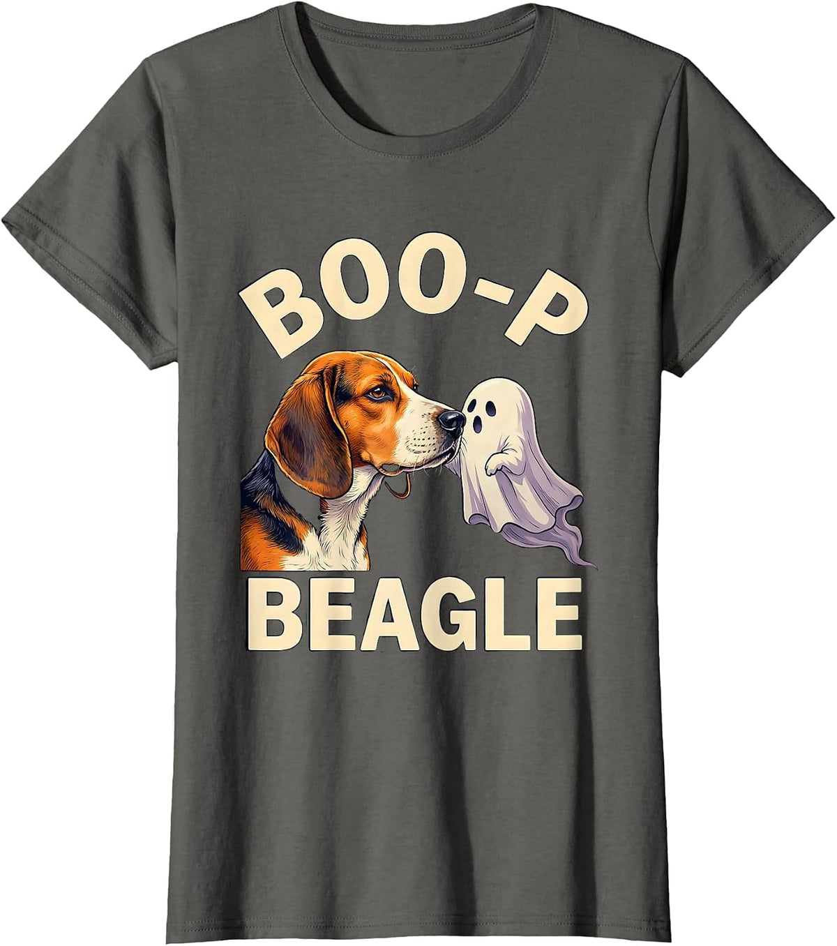 Women's Boo-P Beagle Funny Ghost Dog Lover Halloween Costume T-Shirt - Asphalt Grey