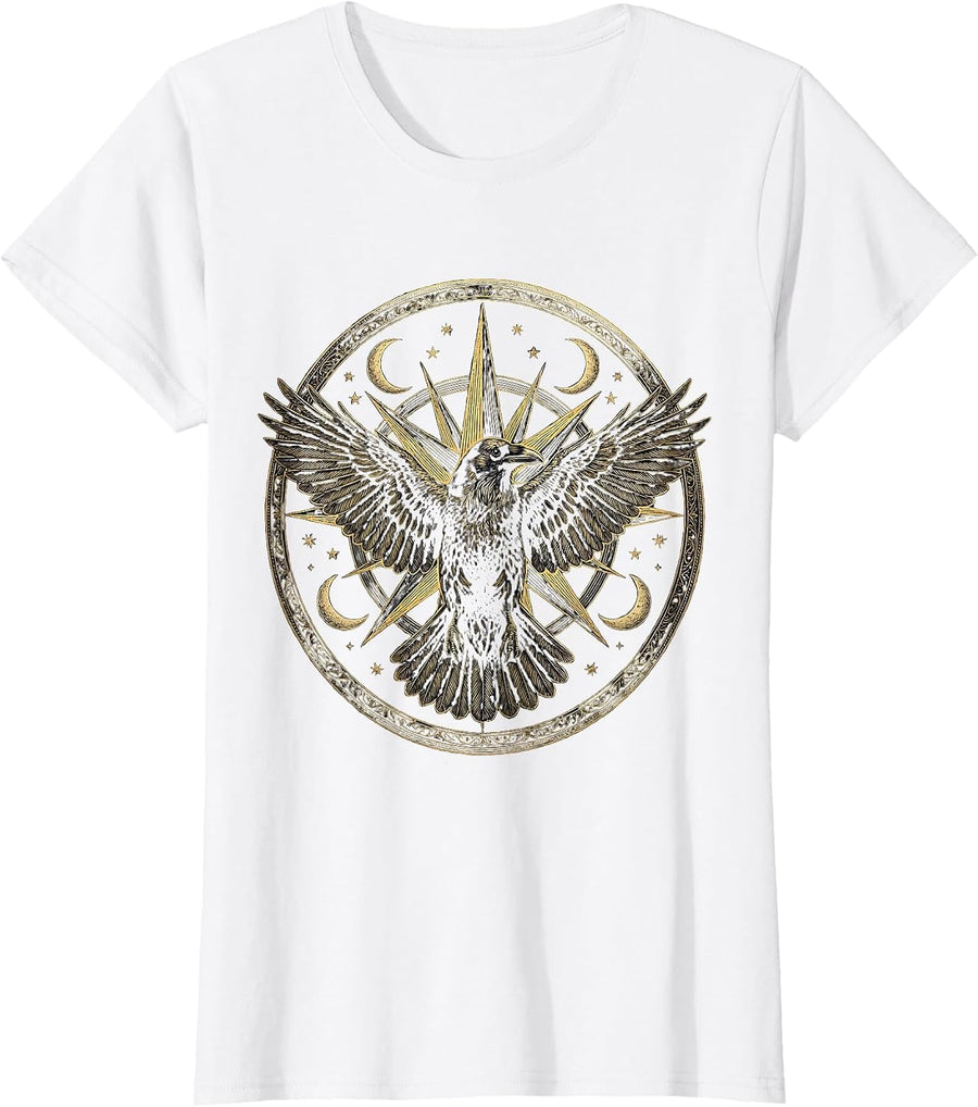 Women's Crow and Compass Rose Navigation Graphic T-Shirt - White