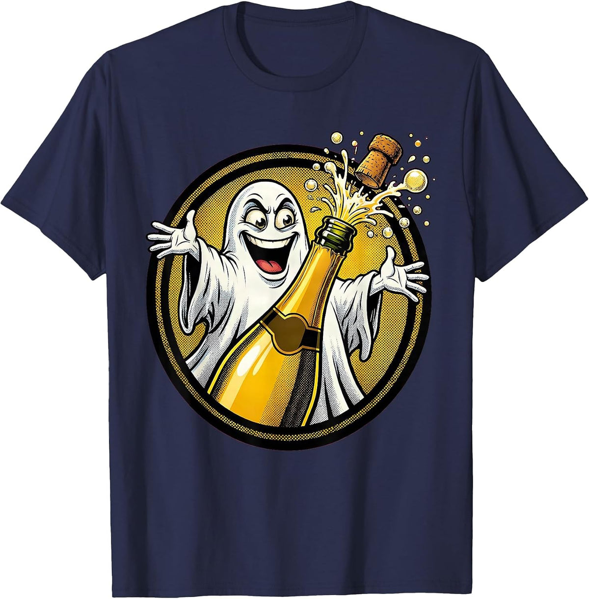 Men's Boo Jee Ghost Champagne Bottle Pop Art T-Shirt - Navy Blue