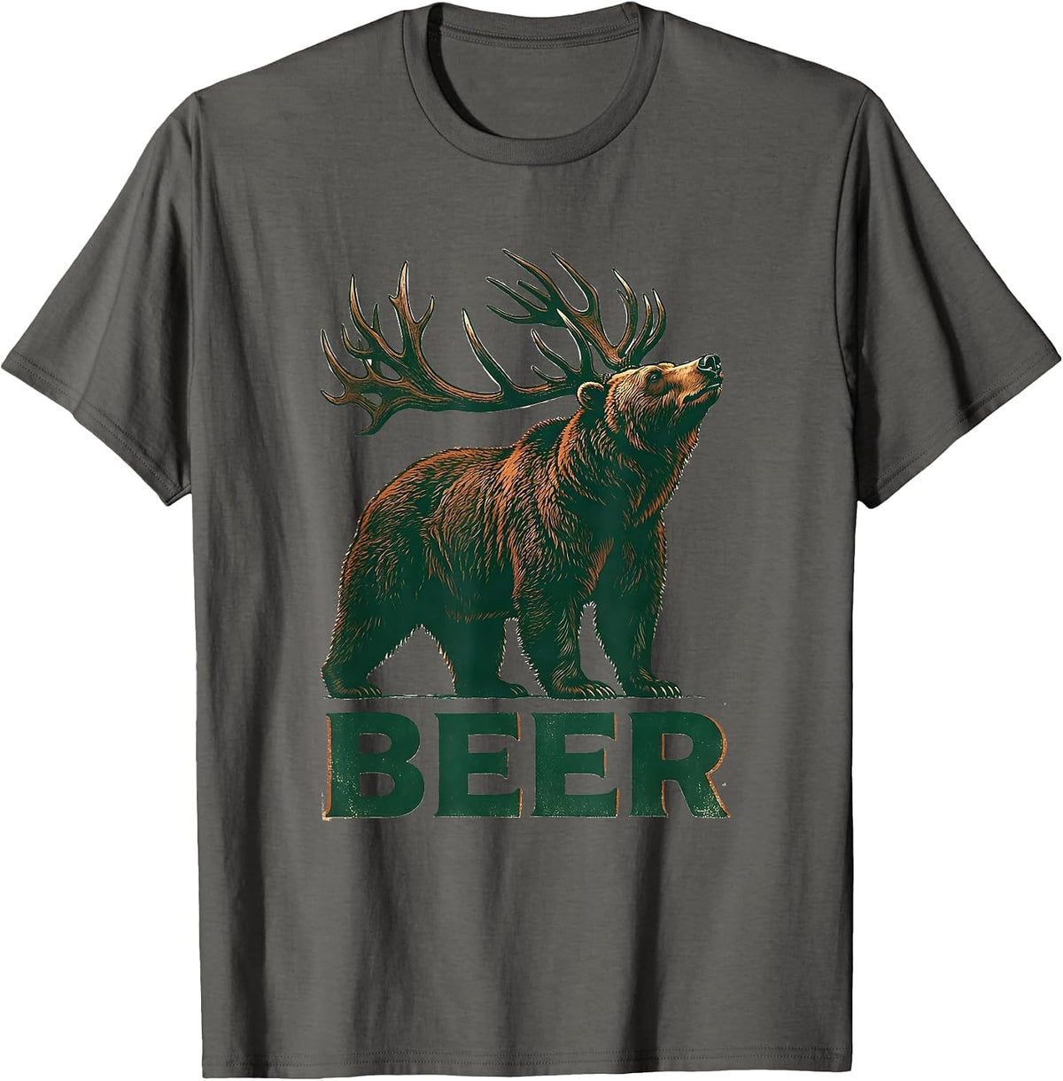BEER Vintage Bear Deer Funny Hunting Drinking Humor T-Shirt - Asphalt Grey