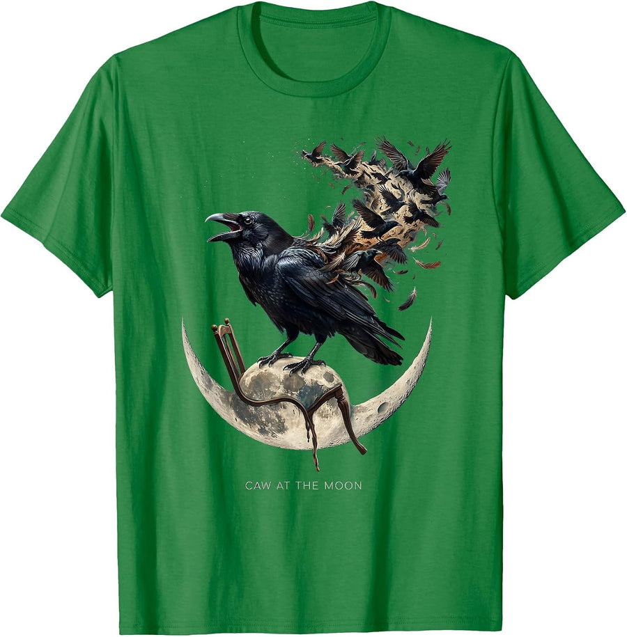 Men's Caw at the Moon Crow Night Sky Design T-Shirt - Kelly Green