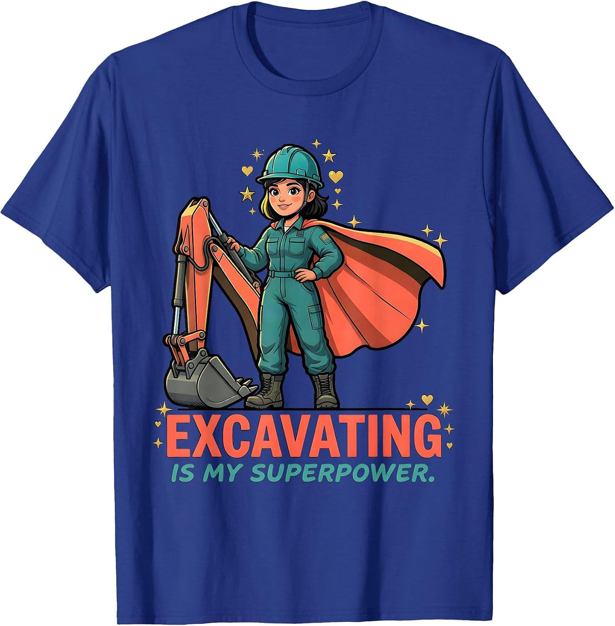 EXCAVATING IS MY SUPERPOWER Cartoon Excavator Operator T-Shirt - Royal Blue