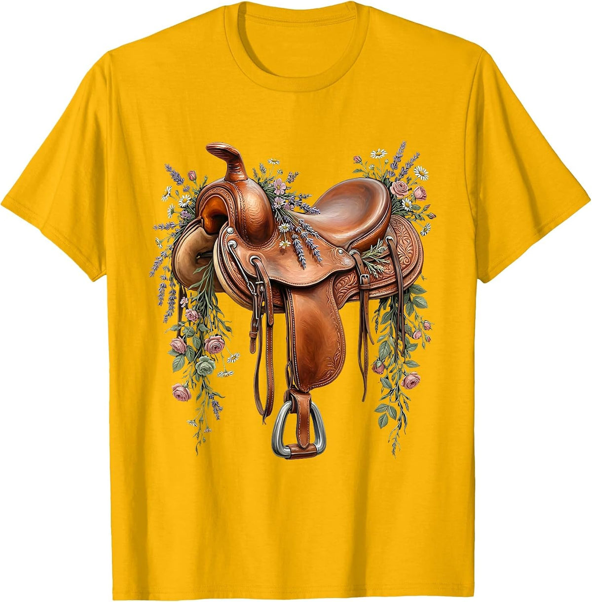 Wildflower Saddle Western Cowgirl Graphic T-Shirt - Golden Yellow