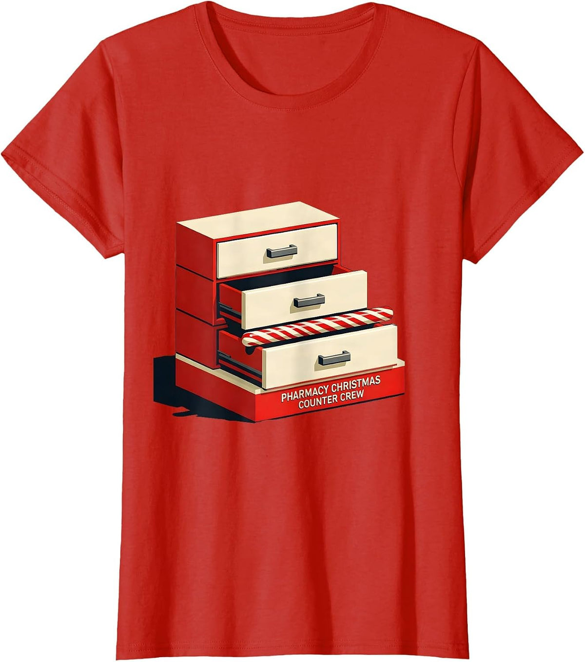 Pharmacy Christmas Counter Crew Funny Pharmacist Tech T-Shirt - Red